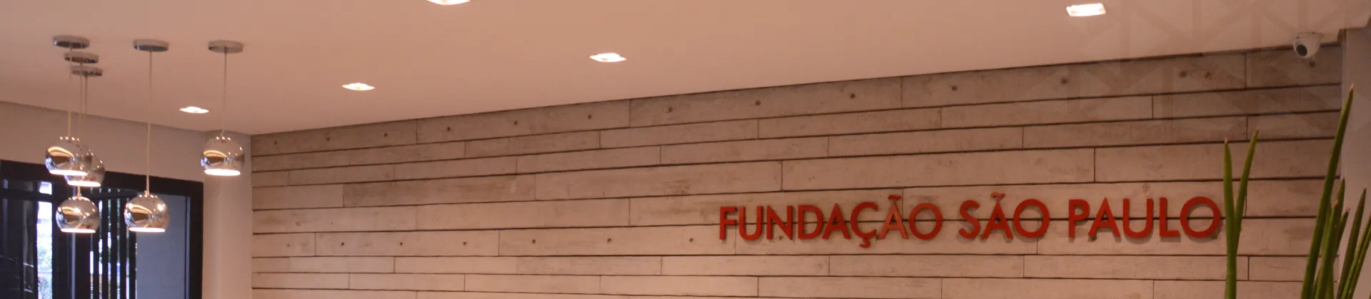 Imagem ilustrativa que mostra um detalhe da entrada da FUNDASP onde se lê 'Fundação São Paulo' na parede